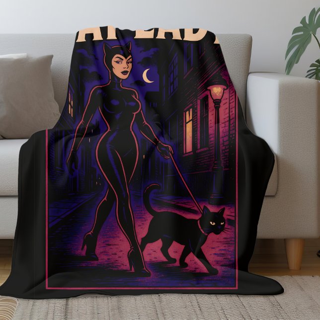 City Night Sass Cat Lady Comic Art Black Cats Mum Fleece Blanket (Creator Uploaded)