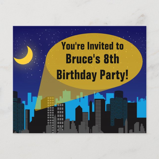 City Night Skyline Superhero Boys Birthday Party (Front)