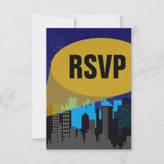 City Night Skyline Superhero Boys Birthday Party RSVP Card