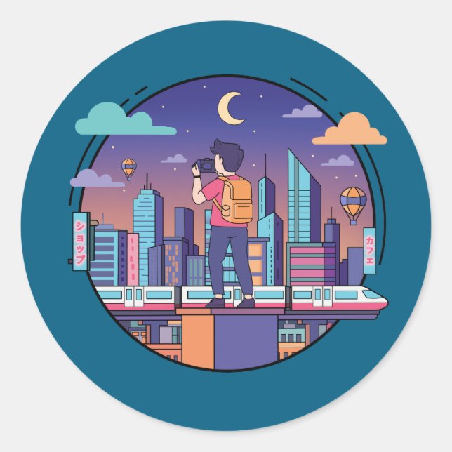 City Night Traveler Classic Round Sticker (Front)
