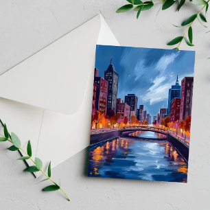 City Nights Watercolor Painting Card