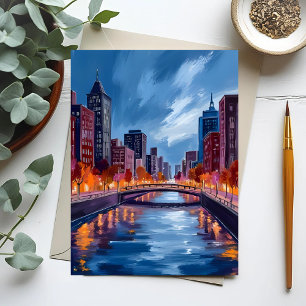 City Nights Watercolor Painting Postcard