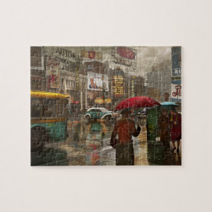 City - NY - Times Square on a rainy day 1943 Jigsaw Puzzle