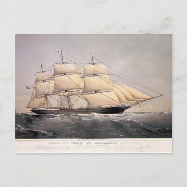 City of Adelaide Clipper ship 1800s Postcard (Front)