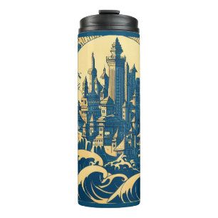 City of Atlantis 3 - Woodblock Style Thermal Tumbler