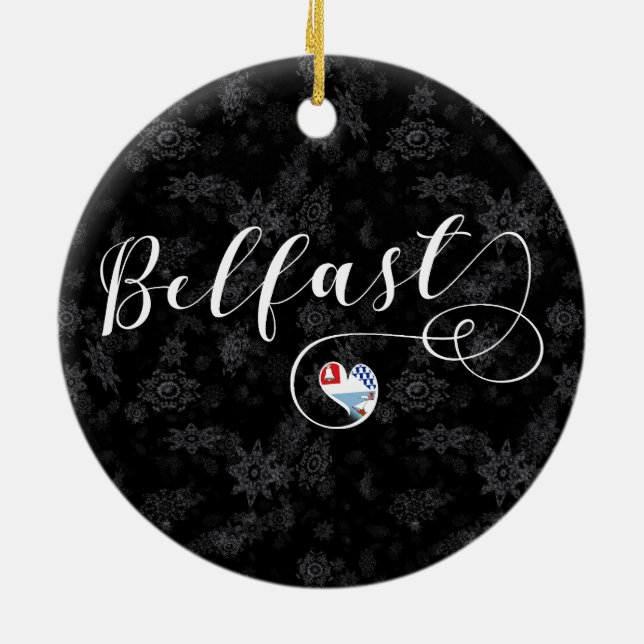 City of Belfast Flag In Heart Ceramic Ornament (Back)