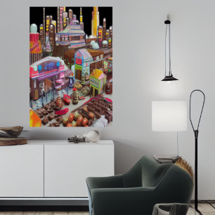 City of chocolate and candy AI Art Poster