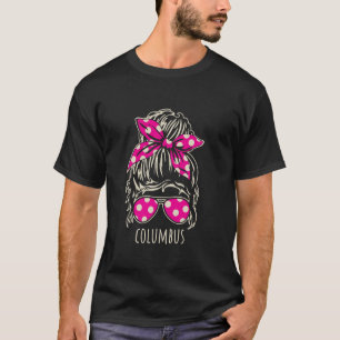 City of Columbus Messy Hair Bun Ribbon Sunglasses T-Shirt