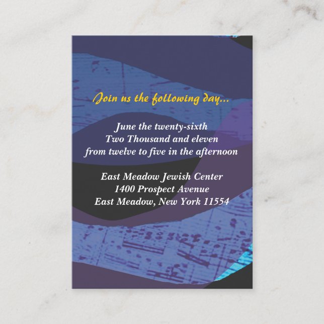 City of David Bar Bat Mitzvah Reception Card (Front)