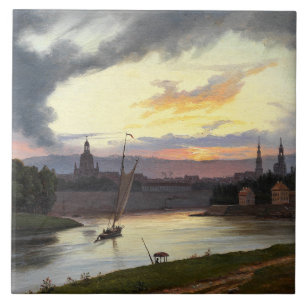 City of Dresden at Sunset (German Landscape) Ceramic Tile