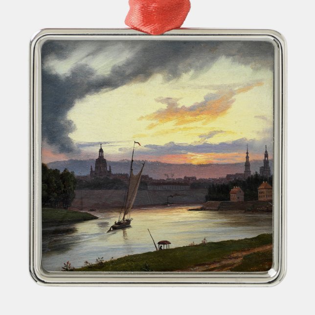 City of Dresden at Sunset (German Landscape) Metal Ornament (Front)