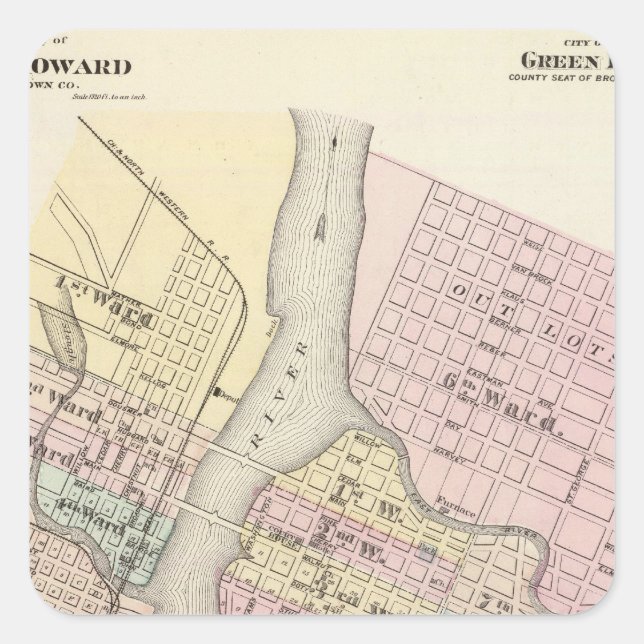 City of Ft Howard, City of Green Bay Square Sticker (Front)