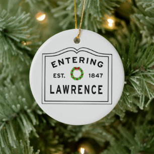 City of Lawrence Holiday Wreath Ceramic Ornament