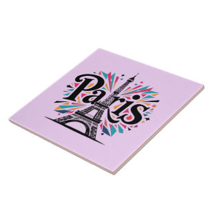 City of Lights: Bold Paris Typography Art Ceramic Tile