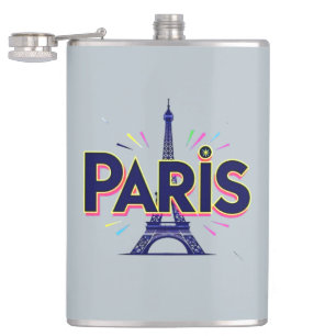 City of Lights: Bold Paris Typography Art Hip Flask