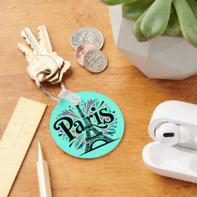 City of Lights: Bold Paris Typography Art Key Ring (Desk)