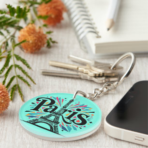 City of Lights: Bold Paris Typography Art Key Ring