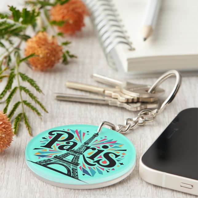 City of Lights: Bold Paris Typography Art Key Ring (Front Right)
