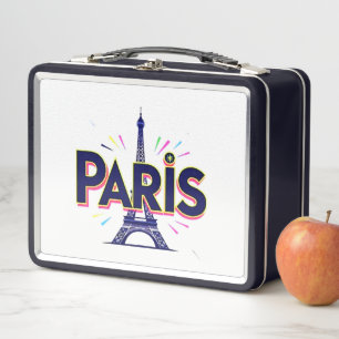 City of Lights: Bold Paris Typography Art Metal Lunch Box