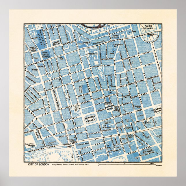 City of London Map - Marylebone, Baker Street Poster (Front)