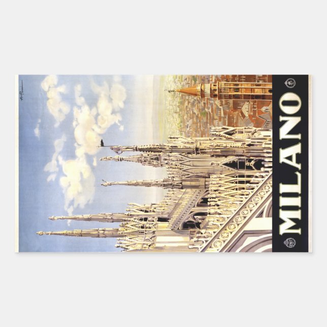 City of Milan Italian Travel Poster 1920 Rectangular Sticker (Front)