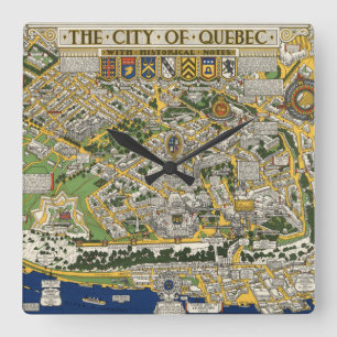 City of Quebec Map Square Wall Clock