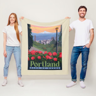 City of Roses Portland, Oregon Fleece Blanket