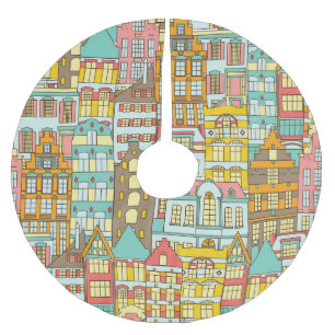 City Panorama Sketch: Houses Seamless. Brushed Polyester Tree Skirt