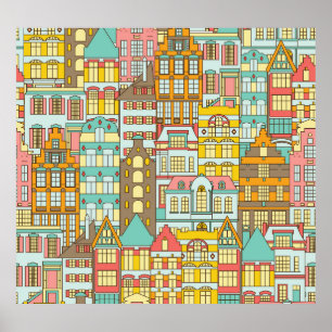 City Panorama Sketch: Houses Seamless. Poster