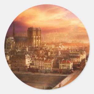 City - Paris France - Notre-Dame Cathedral 1865 Classic Round Sticker