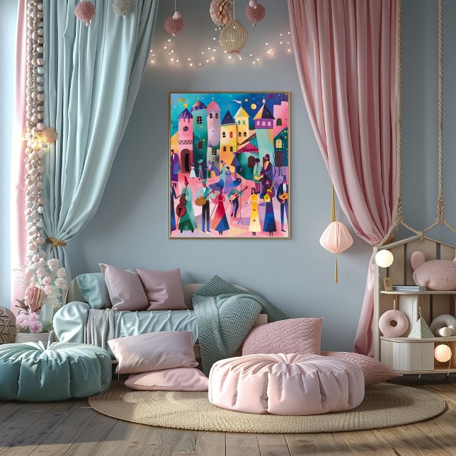 City Party: Folk Landscape and Colorful Naive Poster (Creator Uploaded)