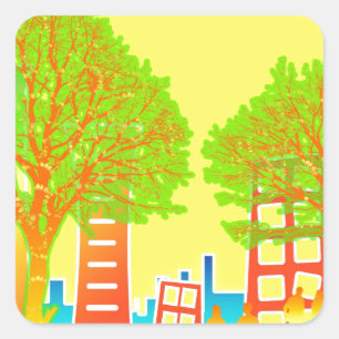 City People Rainbow Colourful Destiny Square Sticker