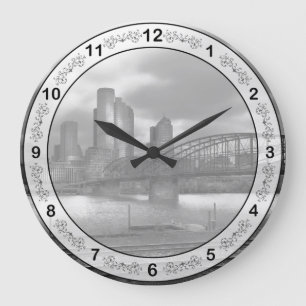 City - Pittsburgh, PA - Smithfield Bridge BW Large Clock