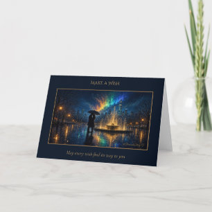 City Plaza Fountain in the Rain Couple Kissing Card