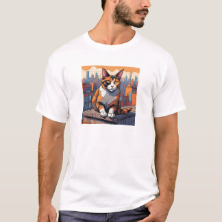 City Rooftop Cat - Urban Calico Charm T-Shirt
