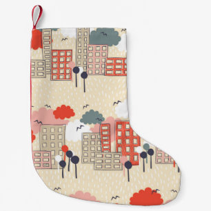 City seamless pattern small christmas stocking