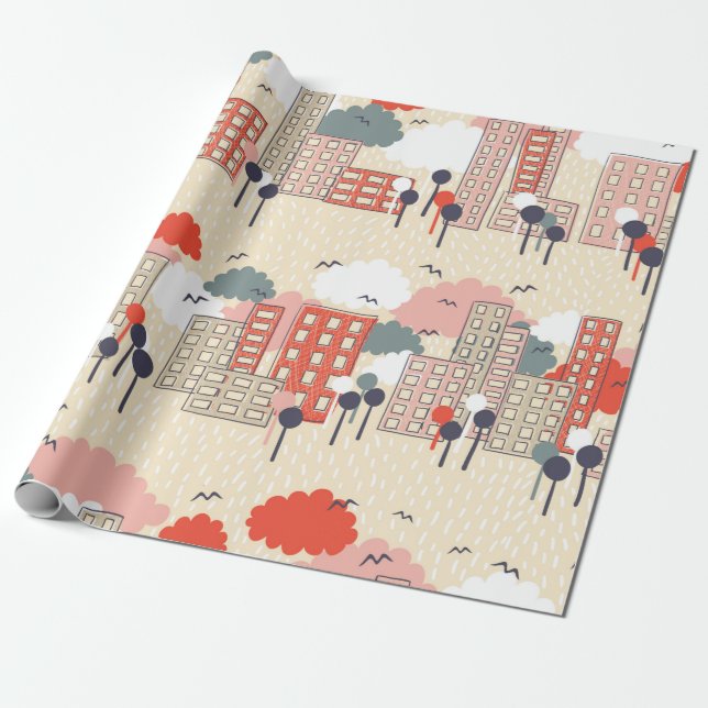 City seamless pattern wrapping paper (Unrolled)