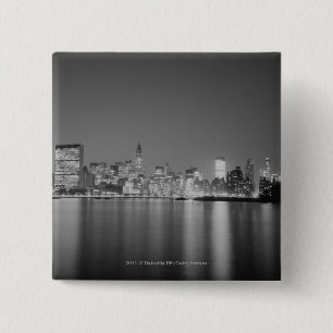 City skyline at night 15 cm square badge