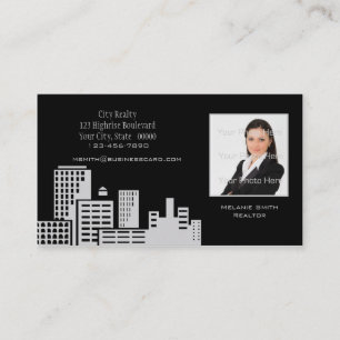 City Skyline Black Grey Photo Business Card