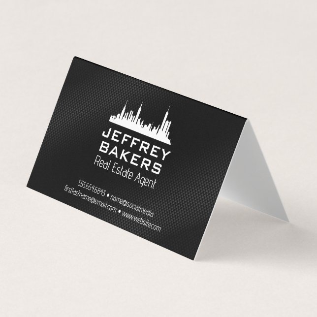 City Skyline | Black Texture Business Card (Front)