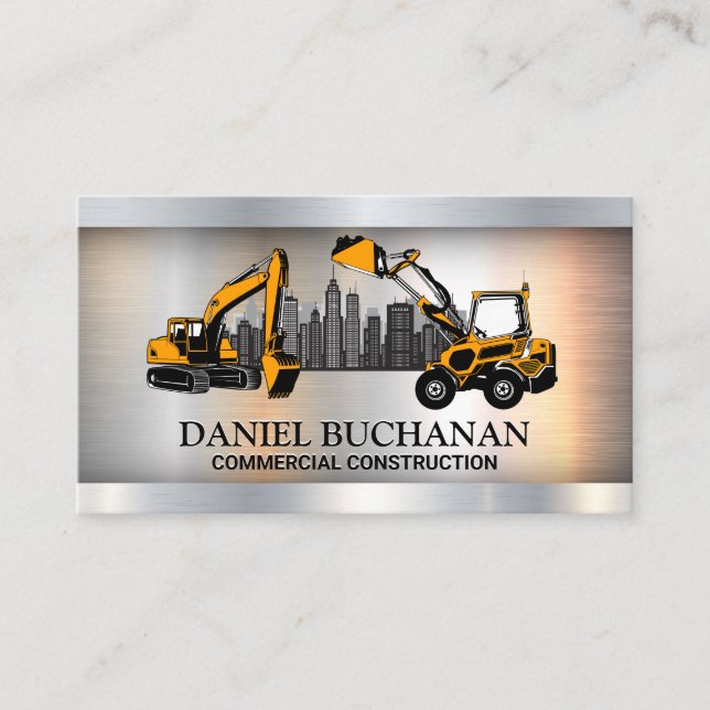 City Skyline | Construction Vehicles Business Card (Front)