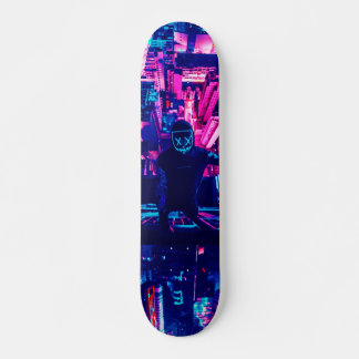 City skyline Cyberpunk tone Skateboard