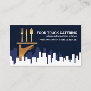 City Skyline Gold Waiter Hand Catering Food Business Card