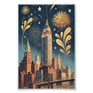 City Skyline Hanukkah Vintage Travel Poster Card