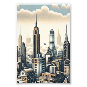 City Skyline Ink Sketch Christmas Card Photo Print