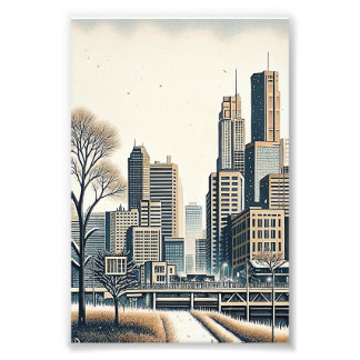 City Skyline Ink Sketch Greeting Card Photo Print
