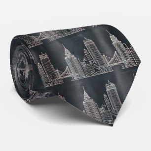 City Skyline Line Art Pattern Tie