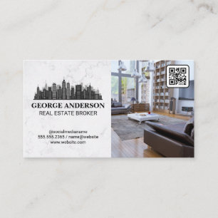 City Skyline   Living Room   QR Code Business Card