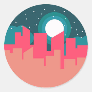 City Skyline Night Classic Round Sticker