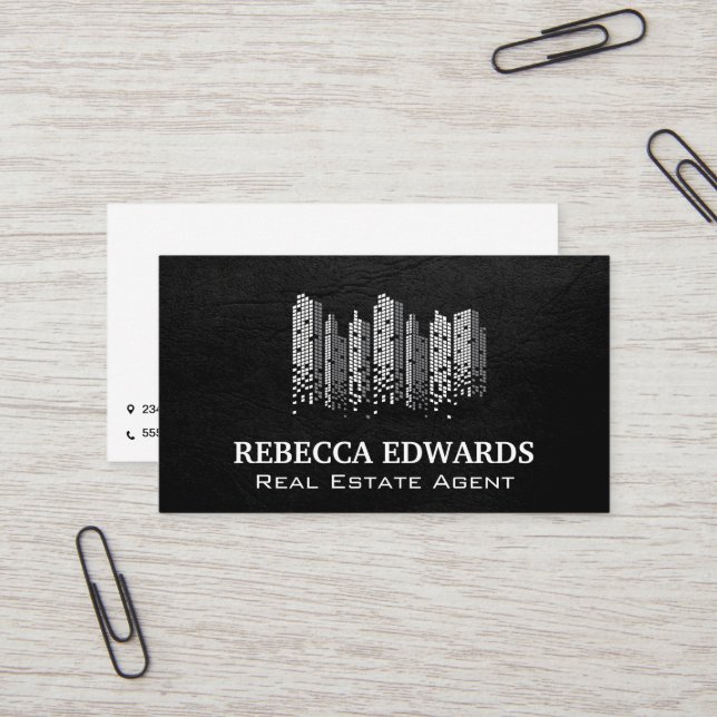 City Skyline Pixels | Real Estate Business Card (Front/Back In Situ)
